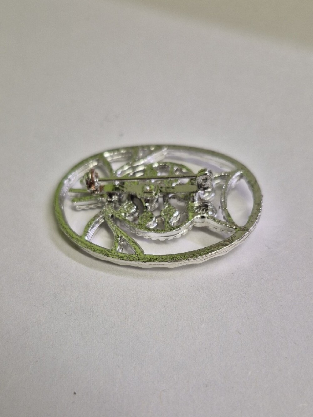 Silver Crystal Owl Brooch Oval Pin - Elegant Women's Jewelry - Picture 5 of 6